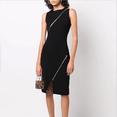 Zip Embellished Evening Dress Gown