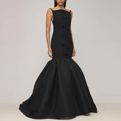 Ruffled Hem Maxi Evening Dress Gown