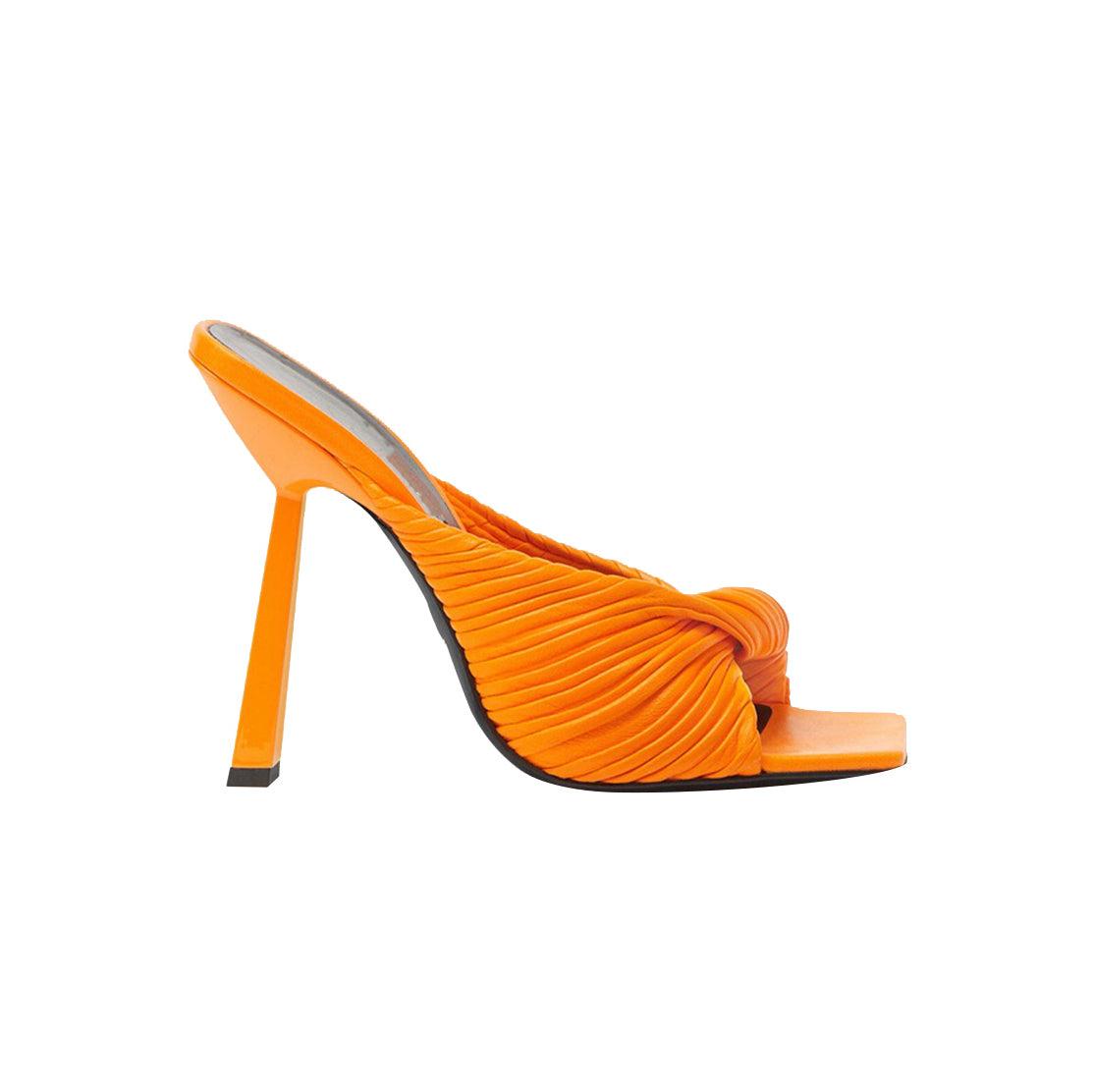 Fold Detailed Leather High Heel Mules Sandals - 9c