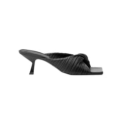 Fold Detailed Leather Mid Heel Mules Sandals - 6cm
