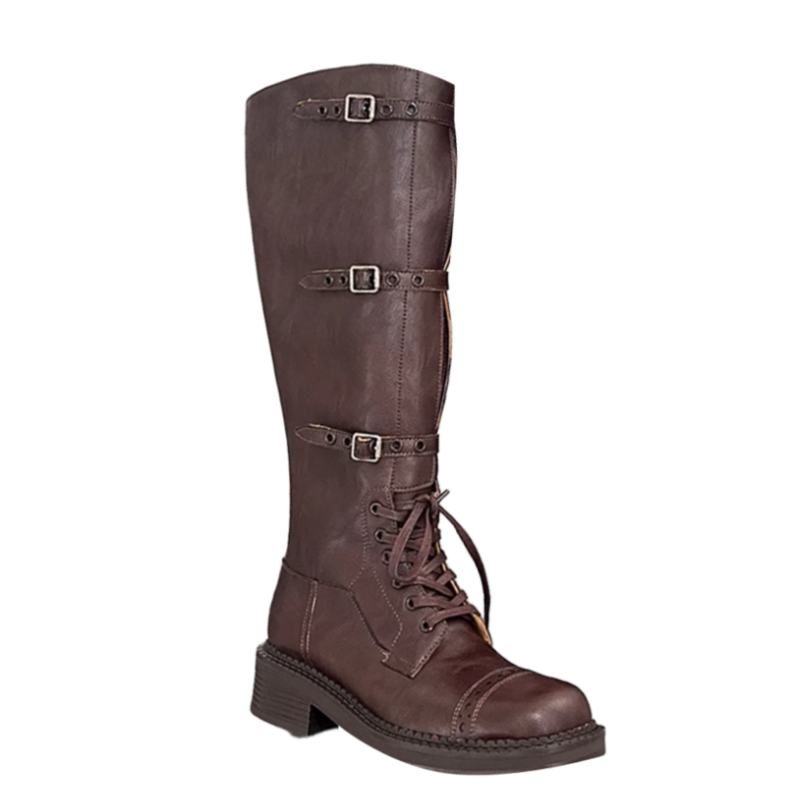 Buckled Lace Up Knee High Boots
