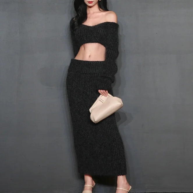 Off-Shoulder Cropped Knitwear Sweater And Knitwear