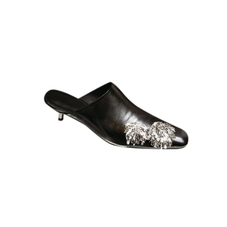 Sequinned Kitten Heel Mules Sandals