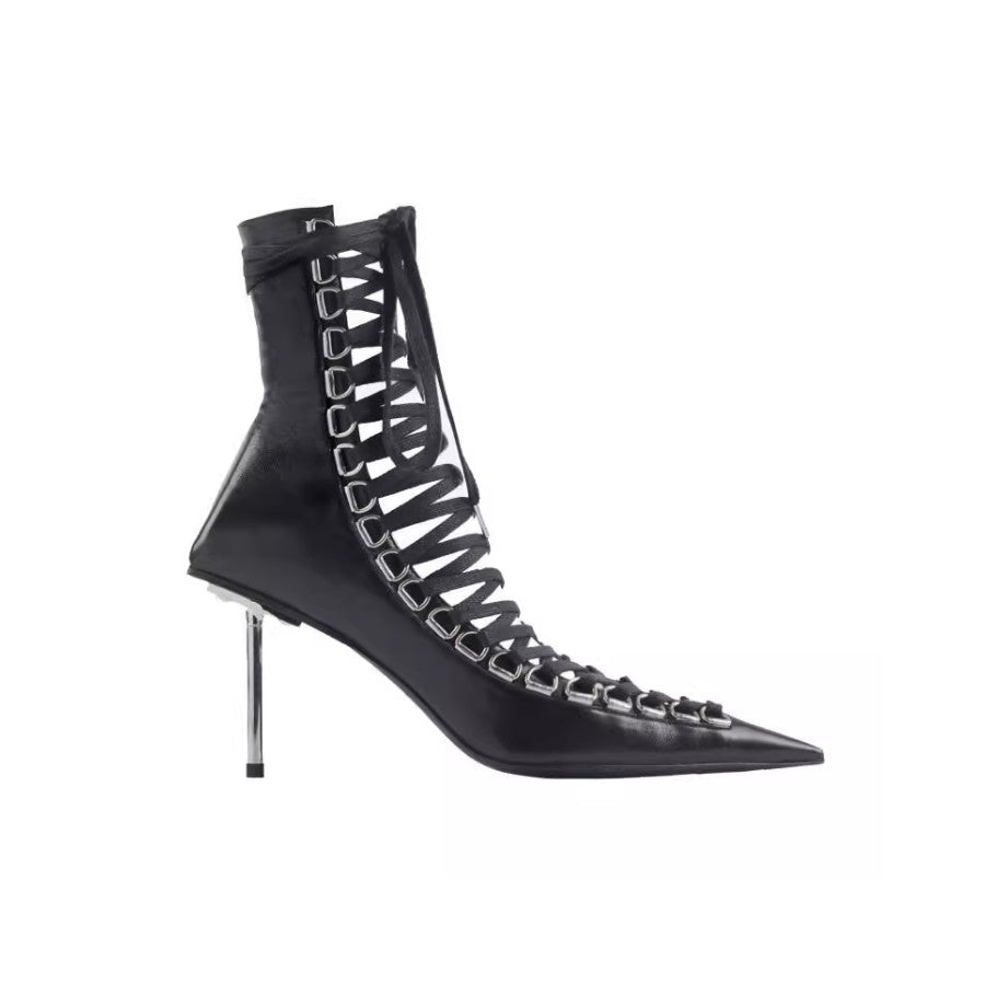 Lace Up High Heel Ankle Boots