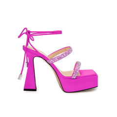 Diamante Lace Up Platform Sandals