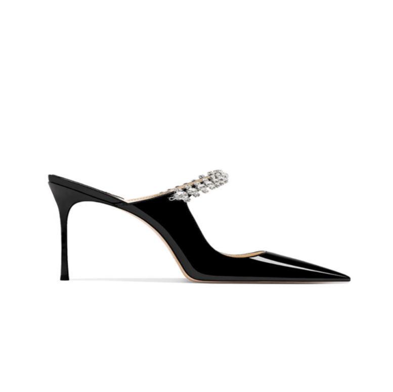 Diamante Mid Heel Mules Sandals - 6cm