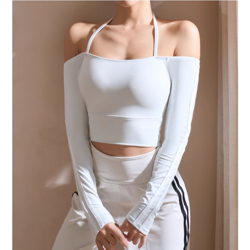Yoga Pilates Off-Shoulder Fitted Fitness Top