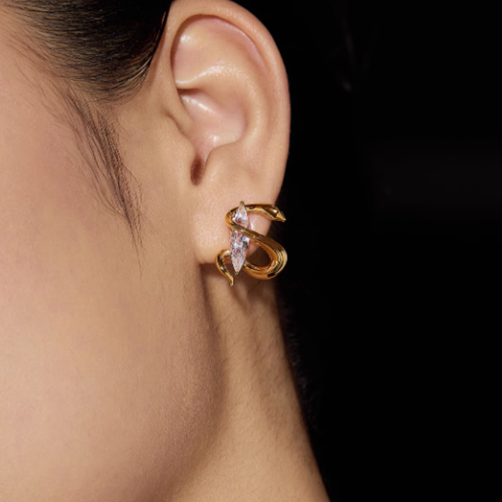 Diamante Snake Earrings - Pair