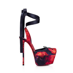 Printed Lace Up High Heel Platform Sandals