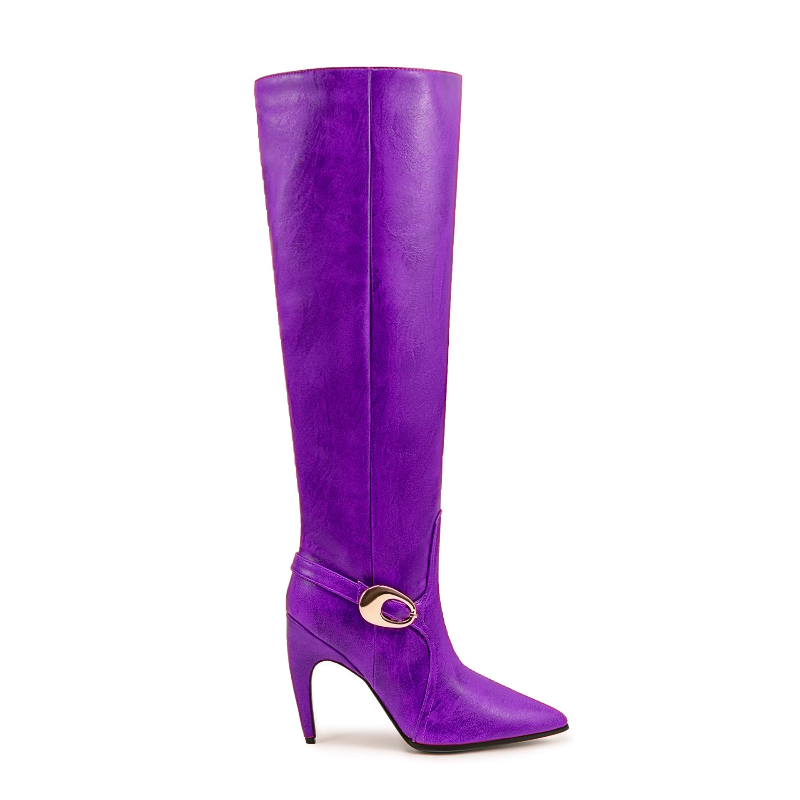Metal Embellished Knee High Boots