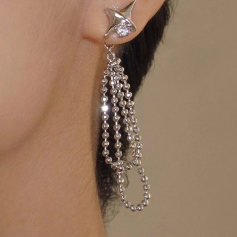 Diamante Star Long Earrings - Pair