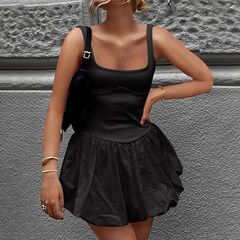 Flounced Hem Mini Dress