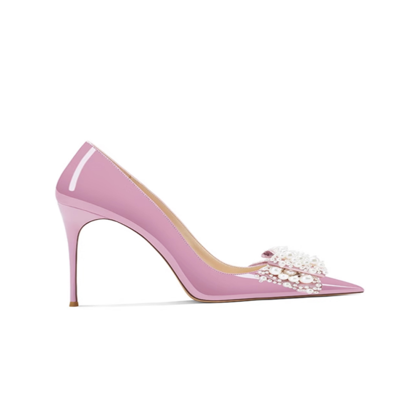 Pearl Bow Mid Heel Pumps - 6cm