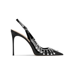 Diamante Fringed Mid Heel Sandals - 8cm