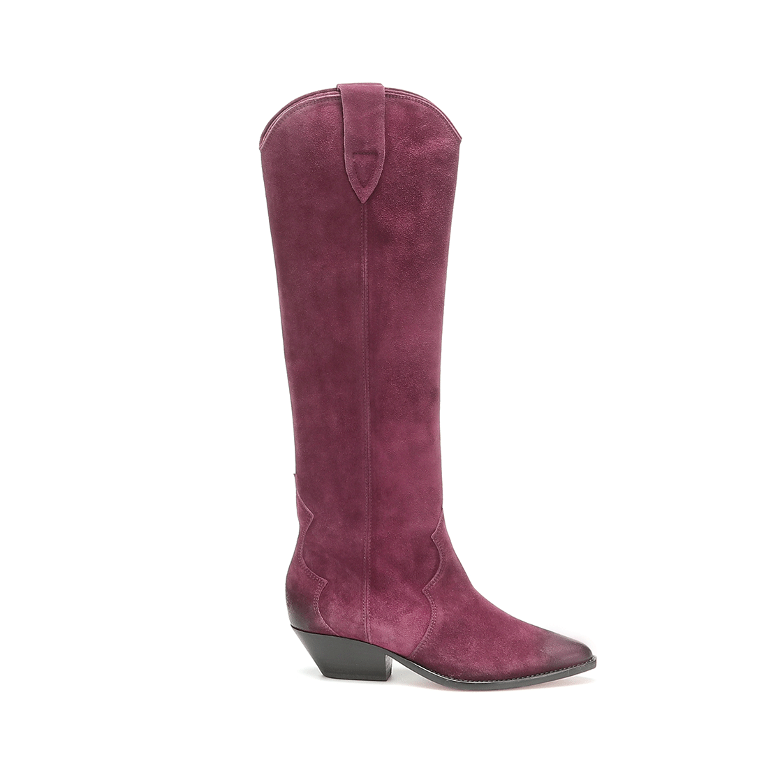 Suede Distressed Knee High Boots