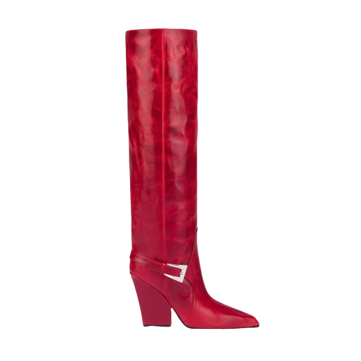 Buckled Block Heel Knee High Boots