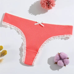 10pcs Lace Trim Cotton T-back Underwear