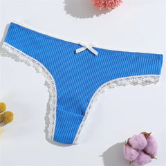 10pcs Lace Trim Cotton T-back Underwear