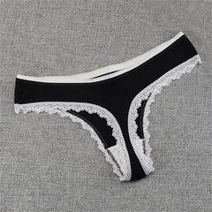 10pcs Lace Trim Cotton T-back Underwear
