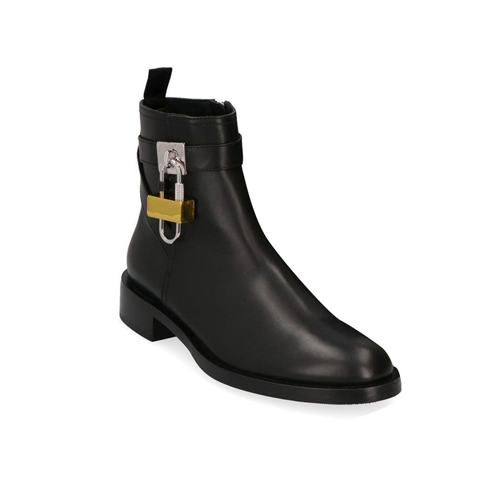 Metal Embellished Leather Ankle Boots