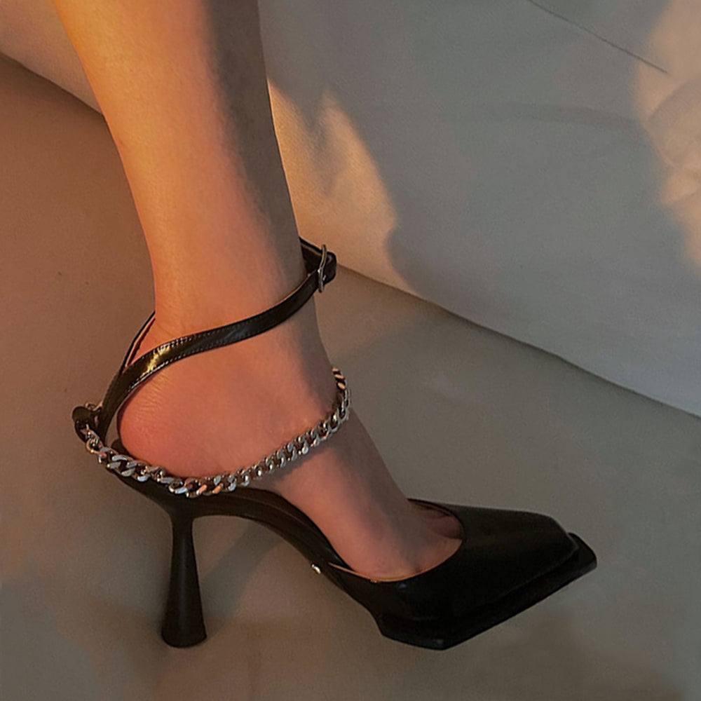 Ankle Strap Patent Leather Mid Heel Sandals