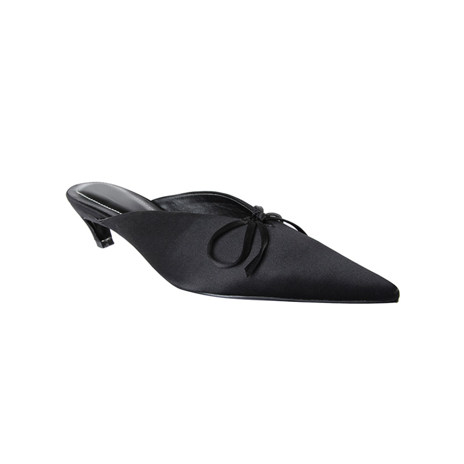Bow Embellished Kitten Heel Mules Pumps