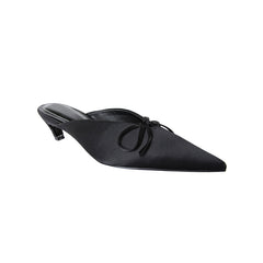 Bow Embellished Kitten Heel Mules Pumps
