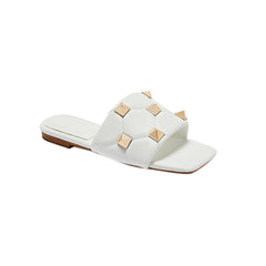 Studded Leather Flat Slippers Slides