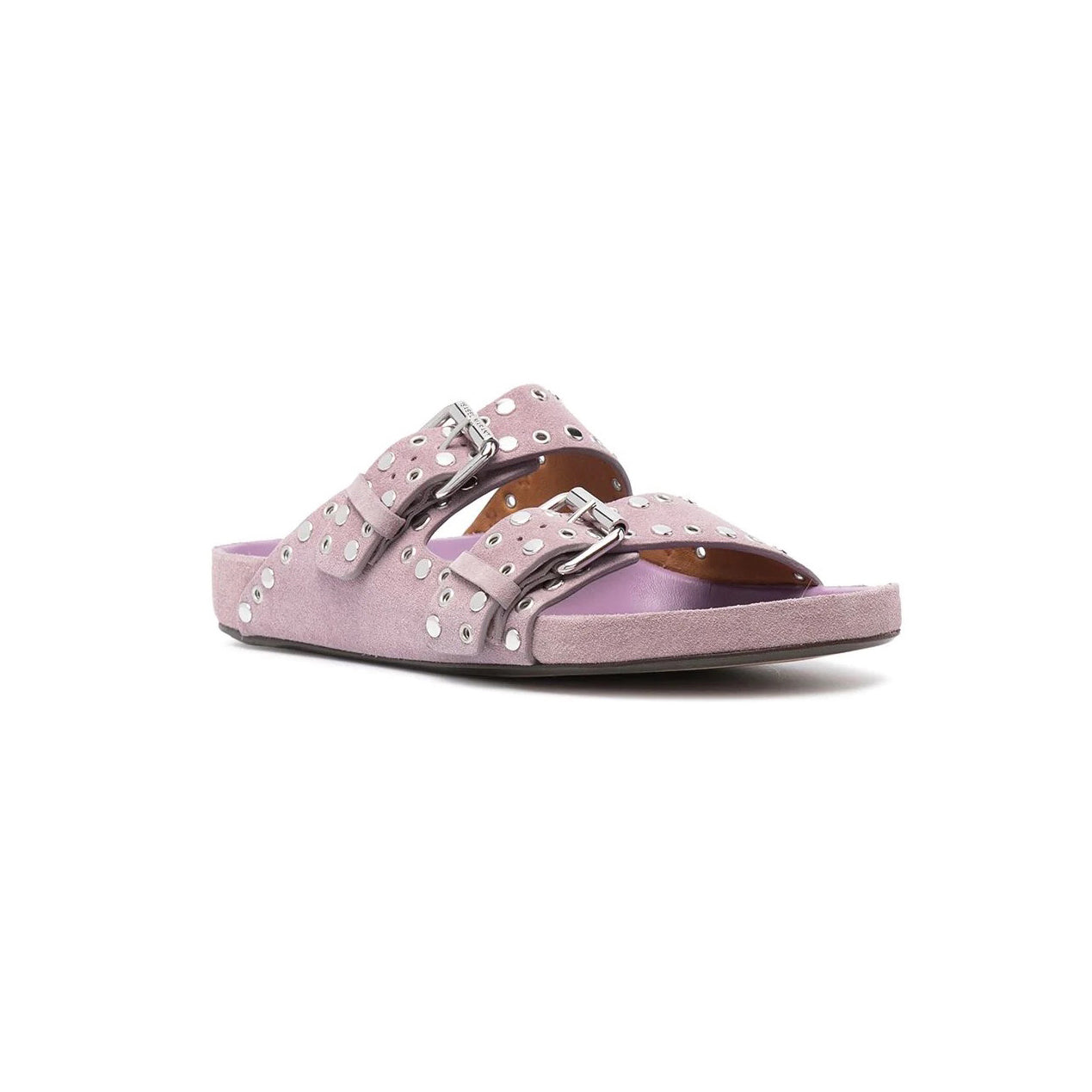 Buckled Studded Suede Flat Slippers Slides