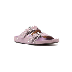 Buckled Studded Suede Flat Slippers Slides
