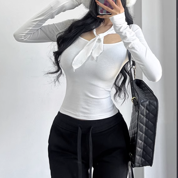 Lace Up Long Sleeves Top