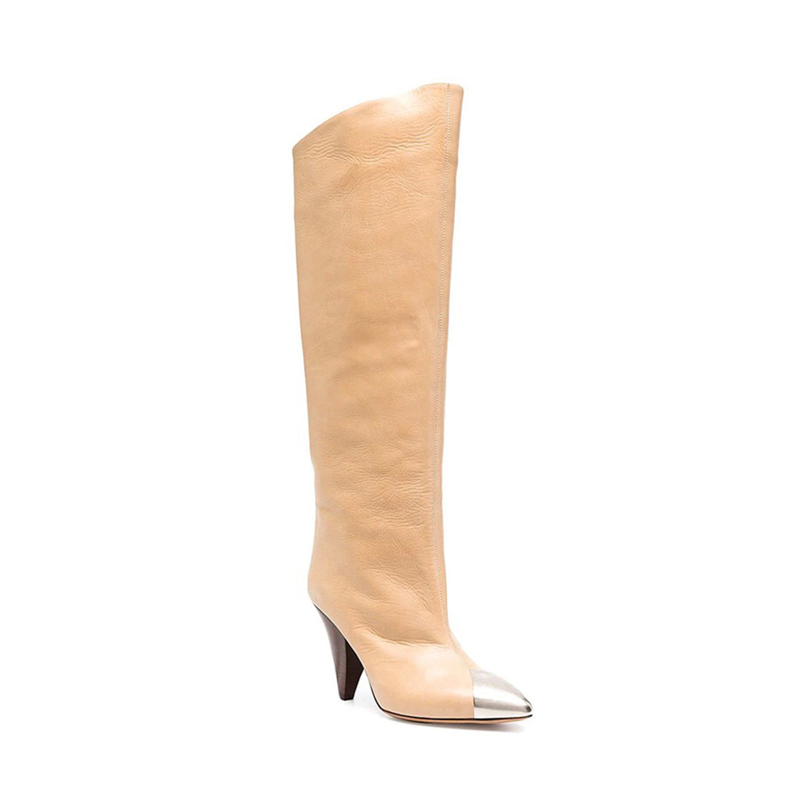 Metal Plated Leather Knee High Boots