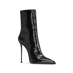 Sequinned Stiletto Heel Ankle Boots - 10cm