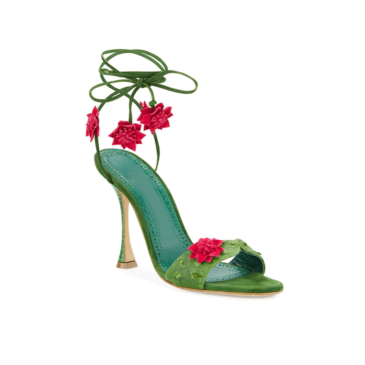 Flower Embellished Lace Up High Heel Sandals