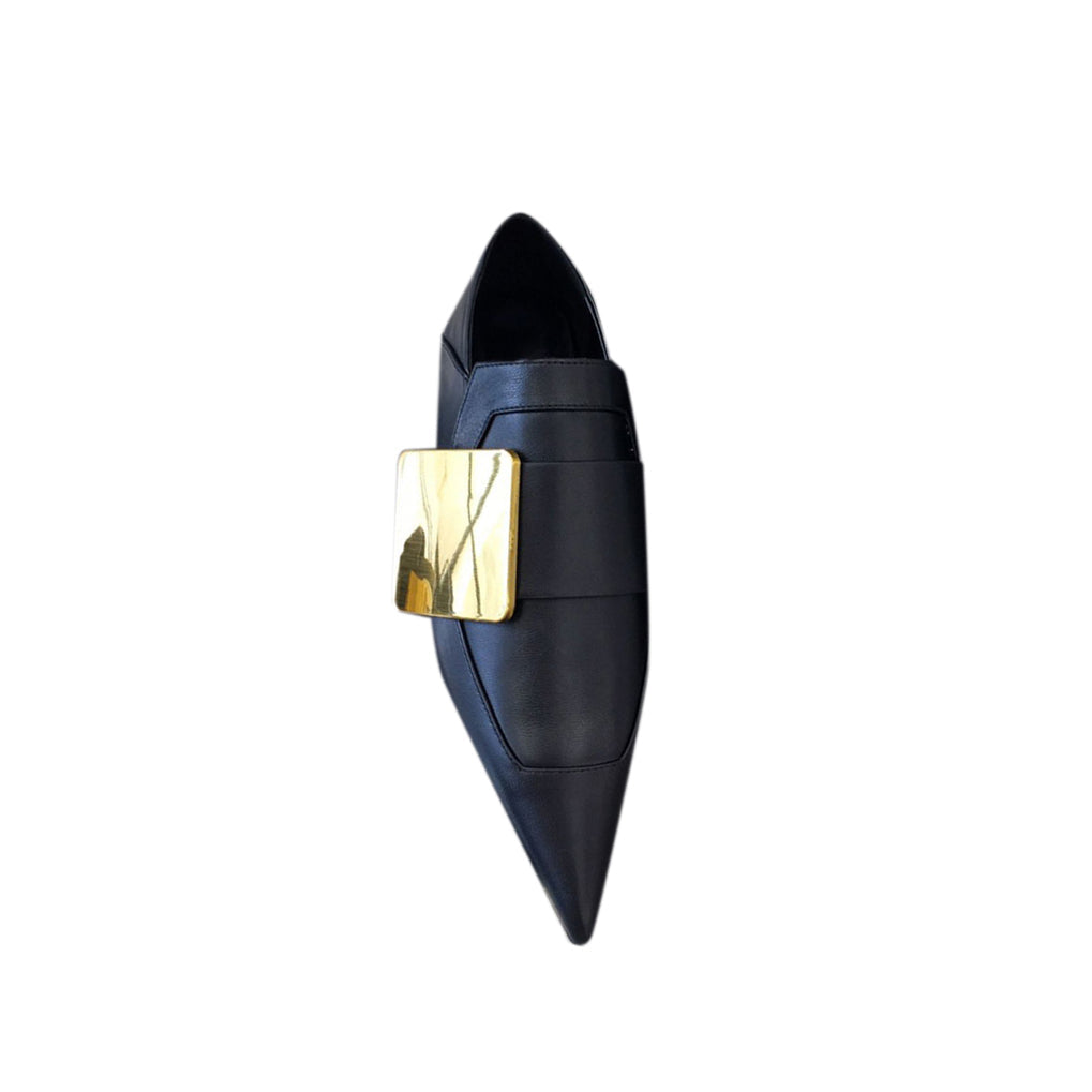 Metal Embellished Leather Flat Loafers