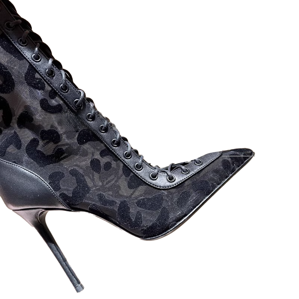 Printed Lace Up High Heel Ankle Boots