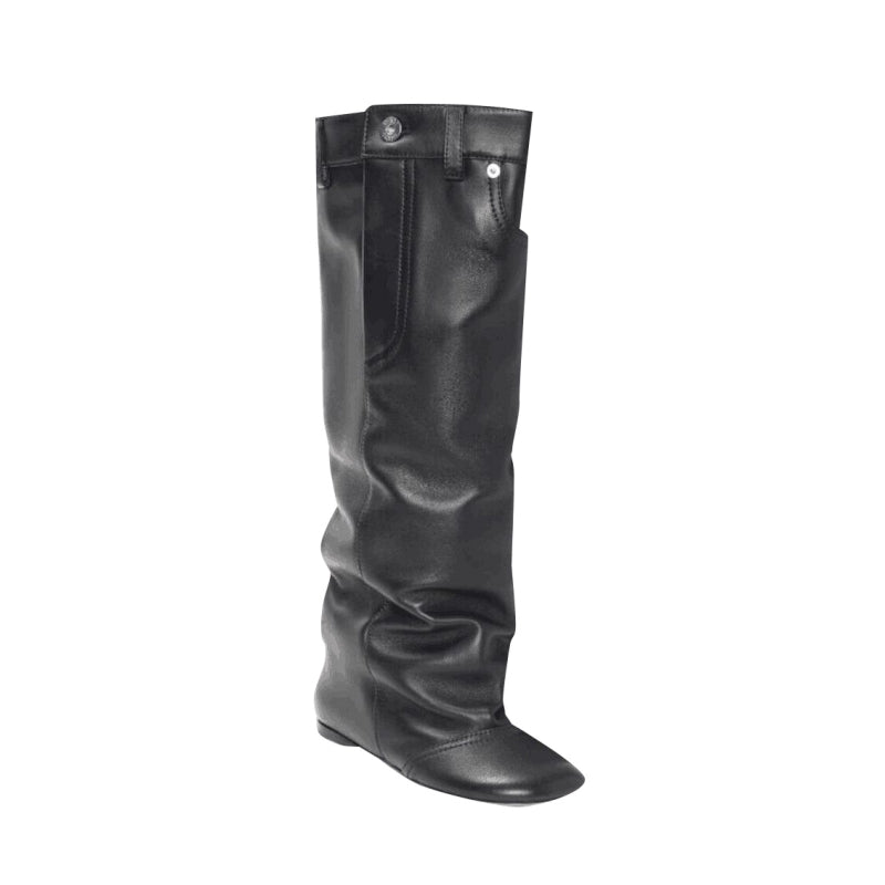 Wedged Heel Leather Ankle Boots