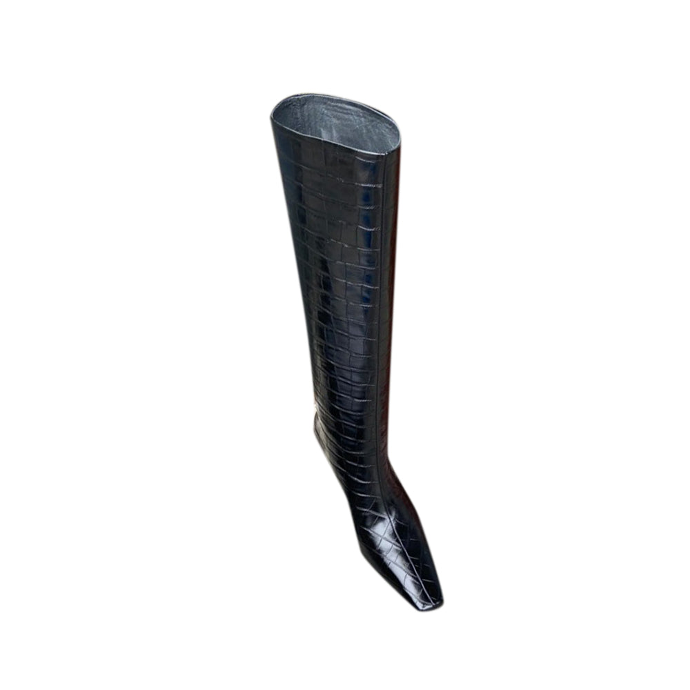Kitten Heel Leather Knee High Boots