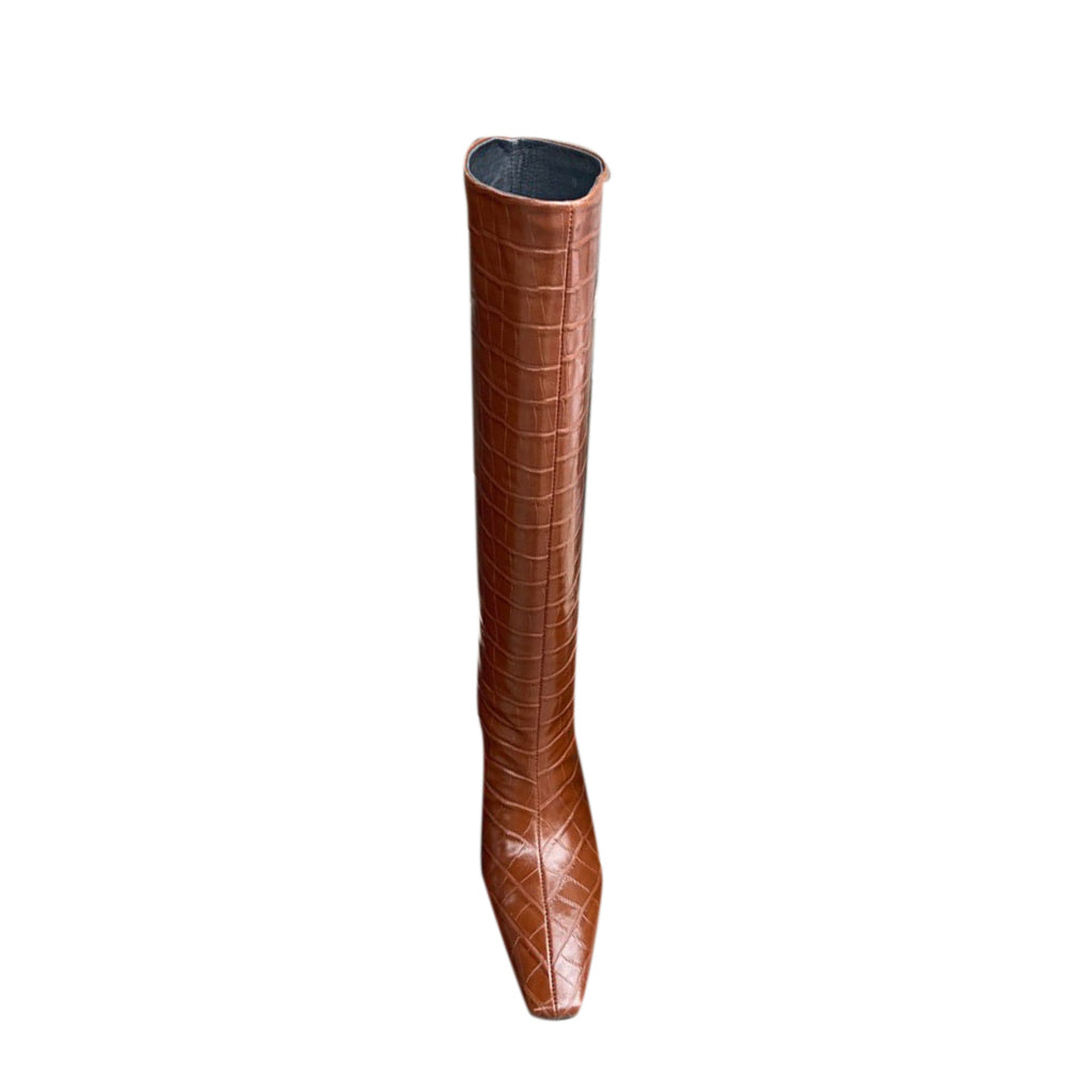 Kitten Heel Leather Knee High Boots