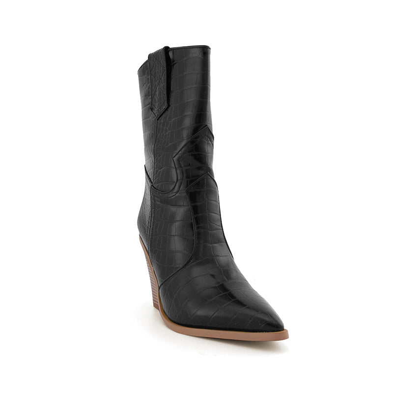 culptured Heel Western Cowboy Ankle Boots