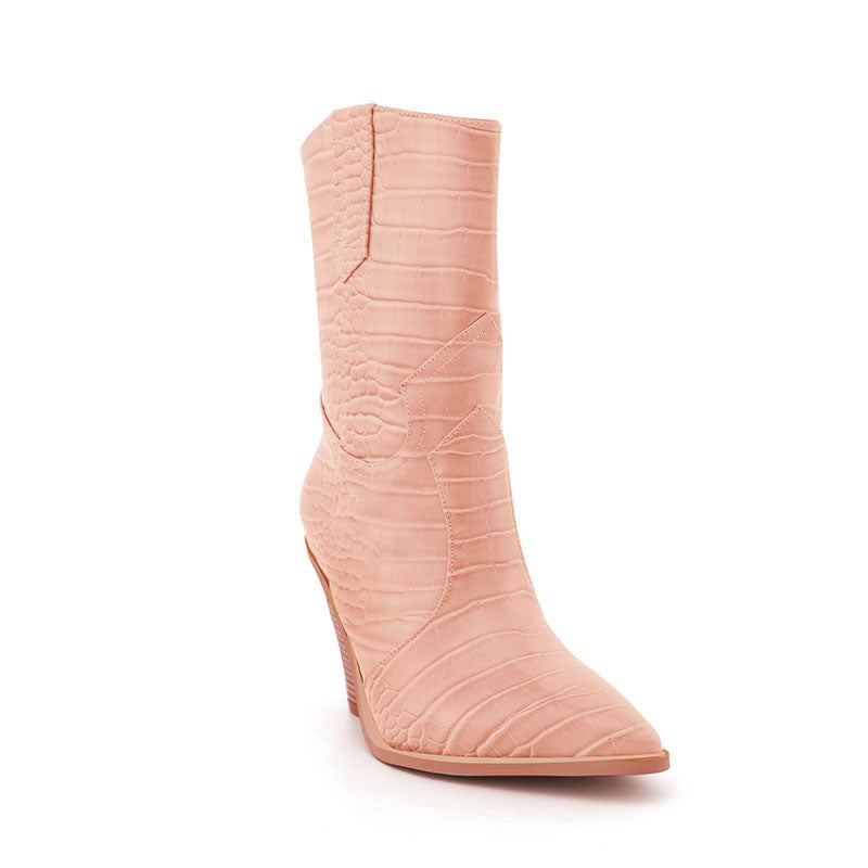 culptured Heel Western Cowboy Ankle Boots