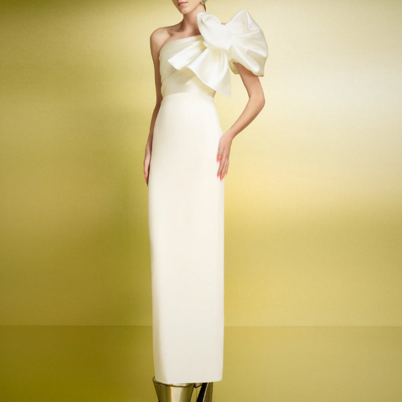 Bow One Shoulder Evening Dress Gown