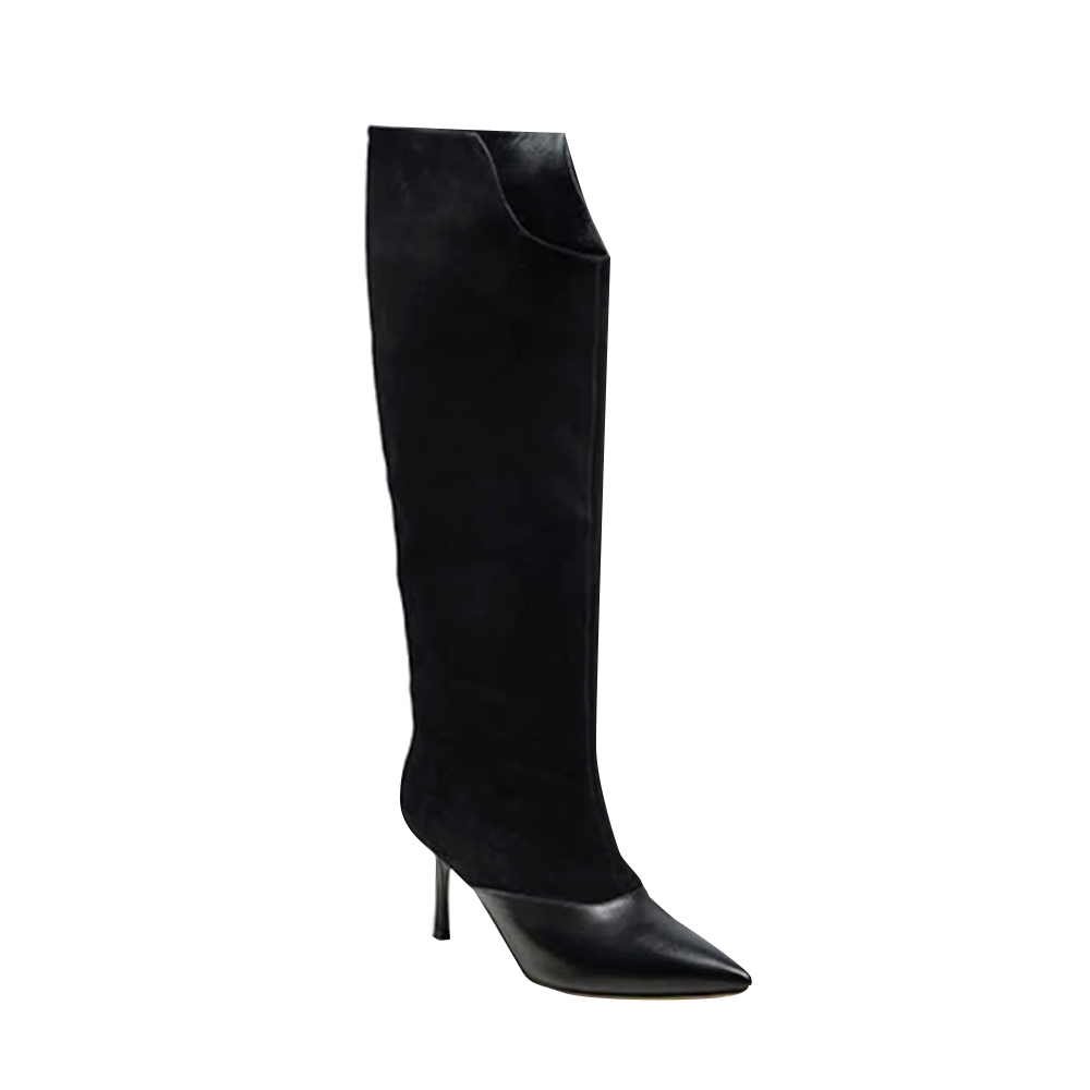 Leather And Suede Knee High Boots
