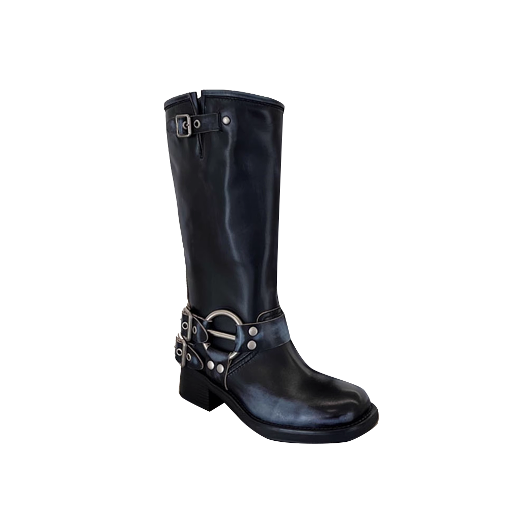 Buckled Leather Knee High Boots