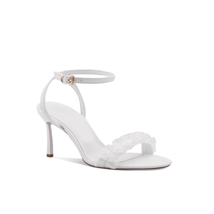 Ruffled Ankle Strap Mid Heel Sandals - 6cm