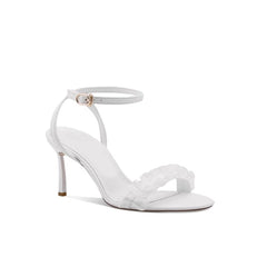 Ruffled Ankle Strap Mid Heel Sandals - 6cm