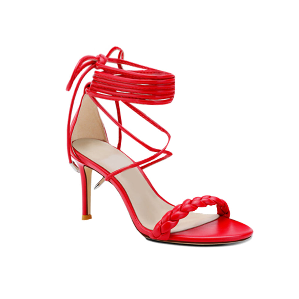 Braided Lace Up Mid Heel Sandals - 6cm