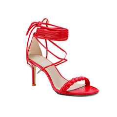 Braided Lace Up Mid Heel Sandals - 6cm