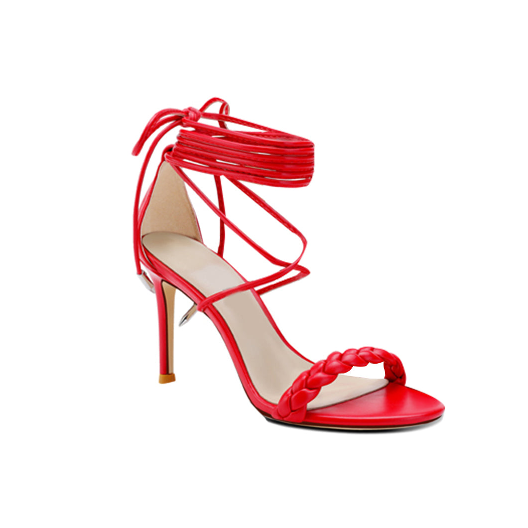 Braided Lace Up Mid Heel Sandals - 8cm