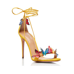 Butterfly Embellished Lace Up High Heel Sandals -
